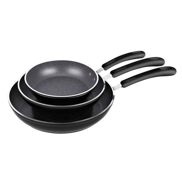 Cook N Home 02683 3 Pieces Frying Saute Pan Set with Non-stick Coating and Induction  Compatible bottom, 8/10/12, Black 