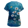 thumbnail image 4 of Flowers Printed Scrubs For Women V-Neck Medical Scrubs Short Sleeve Stretch Nurse Work Uniform Shirts Fashion Scrub Top With Pocket Dark Blue S, 4 of 5
