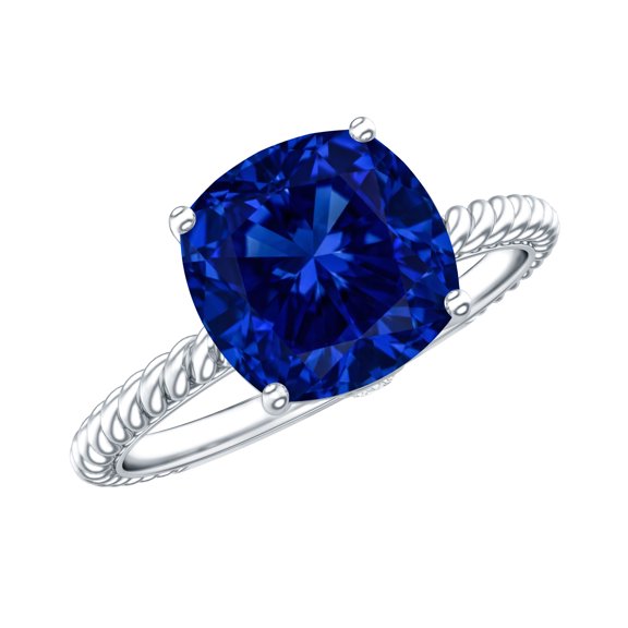 Rosec Jewels Lab Grown Blue Sapphire Engagement Ring (2.7 Ct, Cushion Cut, AAAA Grade) - Blue Sapphire Diamond Ring for Women, 925 Sterling Silver, US 4.00