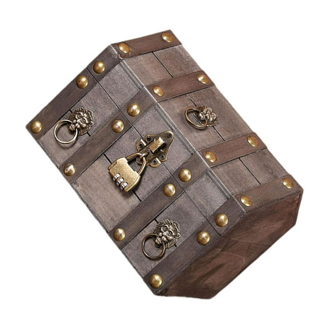 Baohd Pirate Treasure Chest with Combination Lock Wooden Gray Trunk Decorative Creative Gray 24x17x18cm