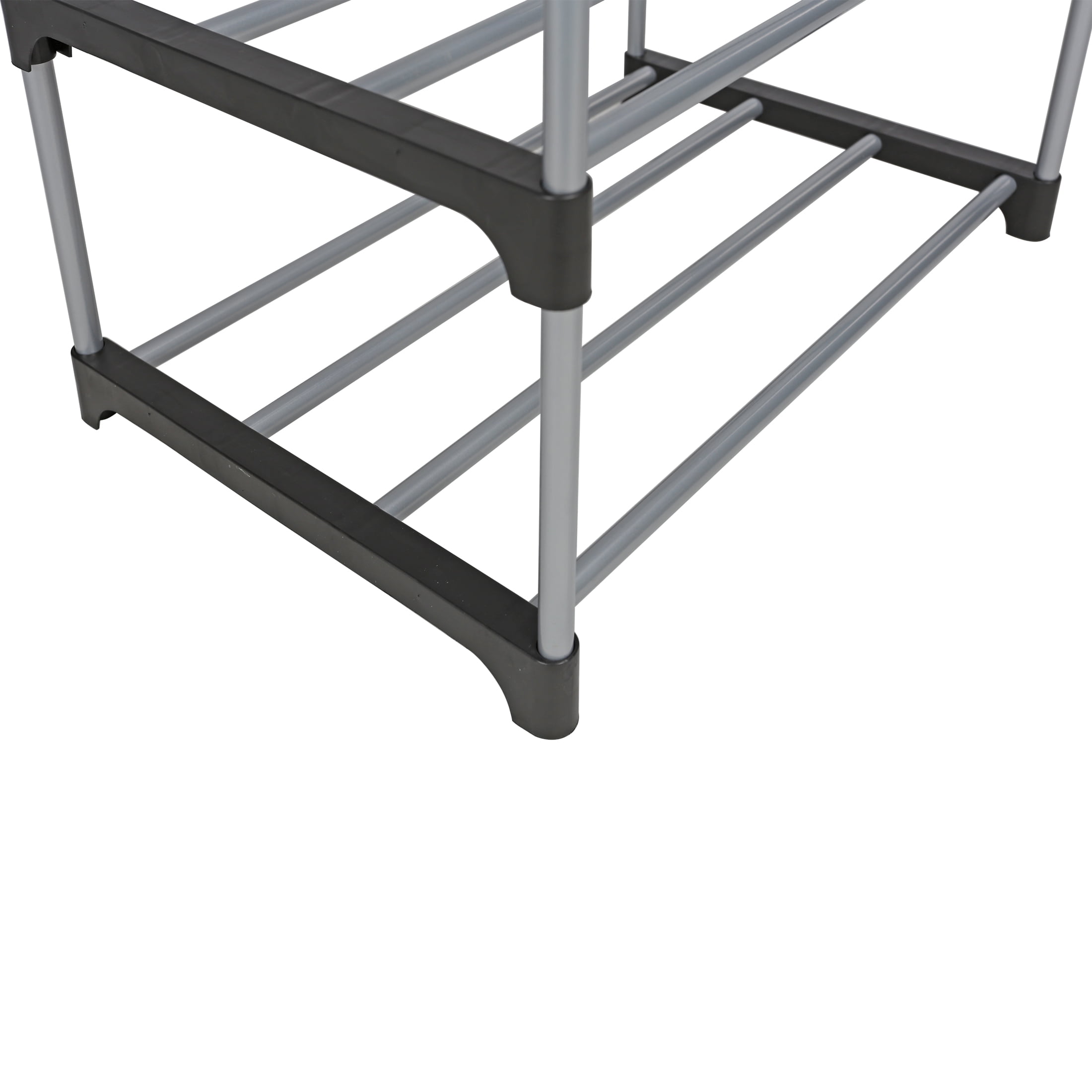 Mainstays 2-Tier Black and Silver Shoe Rack for Shoe Storage with Iron Poles & Plastic Connectors, Holds up to 4 Pairs
