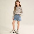 thumbnail image 2 of Bmisegm Jean Shorts for Girls Summer Casual Fashion High Waist Ripped Comfortable Stretch Distressed Wide Leg Shorts 5-13Y Blue_002,5-6 Years, 2 of 8