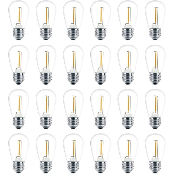 24 Pack LED S14 Replacement Light Bulbs, Shatterproof Outdoor 1 Watt to Replace 11Watts String Incandescent Bulb, E26 Regular Medium Screw Base, 2200K Warm White, Non-Dimmable