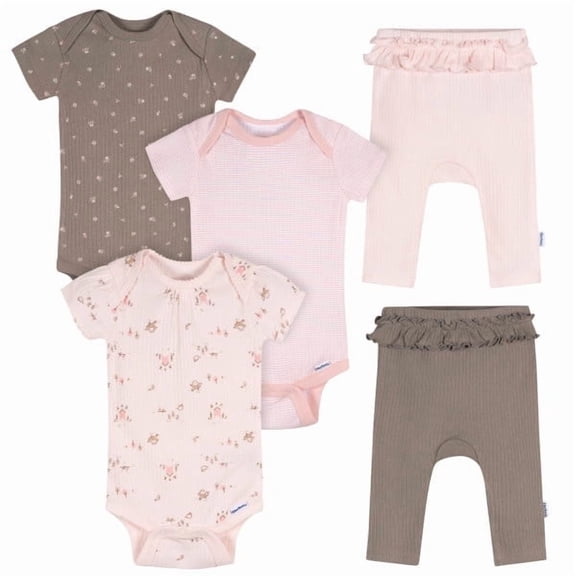 Gerber Baby Girl 5 - Piece Bodysuits & Pants Garden Set, Sizes (Newborn - 9 Months)