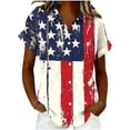 thumbnail image 2 of Mifsaly Short Sleeve Button Down Shirts for Women Lapel Collar V Neck Blouses Patriotic Hearts American Flag Print Independence Day Tops 2026 L, 2 of 6