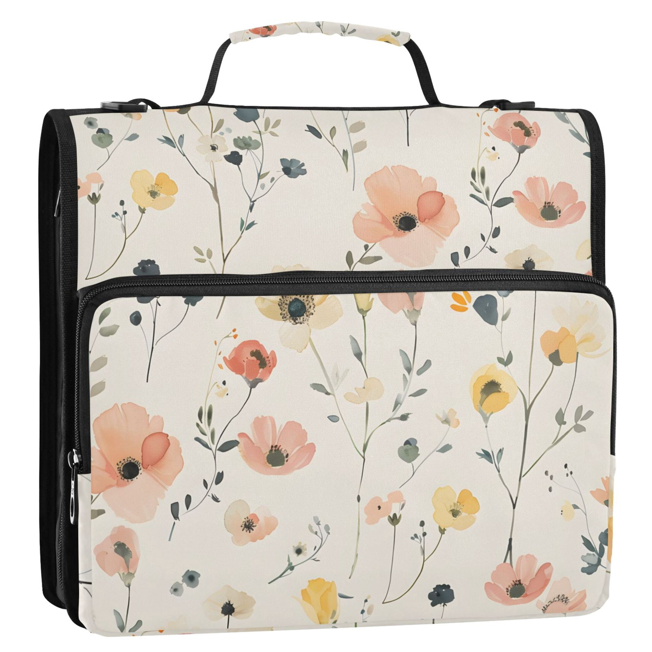 ALAZA Zipper Binder Floral Flower 3 Ring Trapper Keeper File Folder Organizer Bag