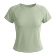 thumbnail image 4 of DuoJiaJ Womens Workout Top, Slim Fit Crew Neck Short Sleeve Activewear Green L, 4 of 5