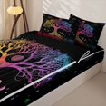 thumbnail image 3 of Homewish Colorful Tree Of Life Zipper Full Size Comforter Sets with Fitted Sheet and 2 Pillowcases,Moon Phase Stars Zipper Bedding Set,Black Reversible,4-Piece, 3 of 7
