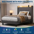 thumbnail image 3 of IDEALHOUSE Bed Frames Twin Upholstered Platform, Gray, Headboard with Charging Station, RGB, Noise-Reducing Metal Frame, Sturdy Slats, Modern Bedroom, No Box Spring, Easy Assembly, 3 of 7
