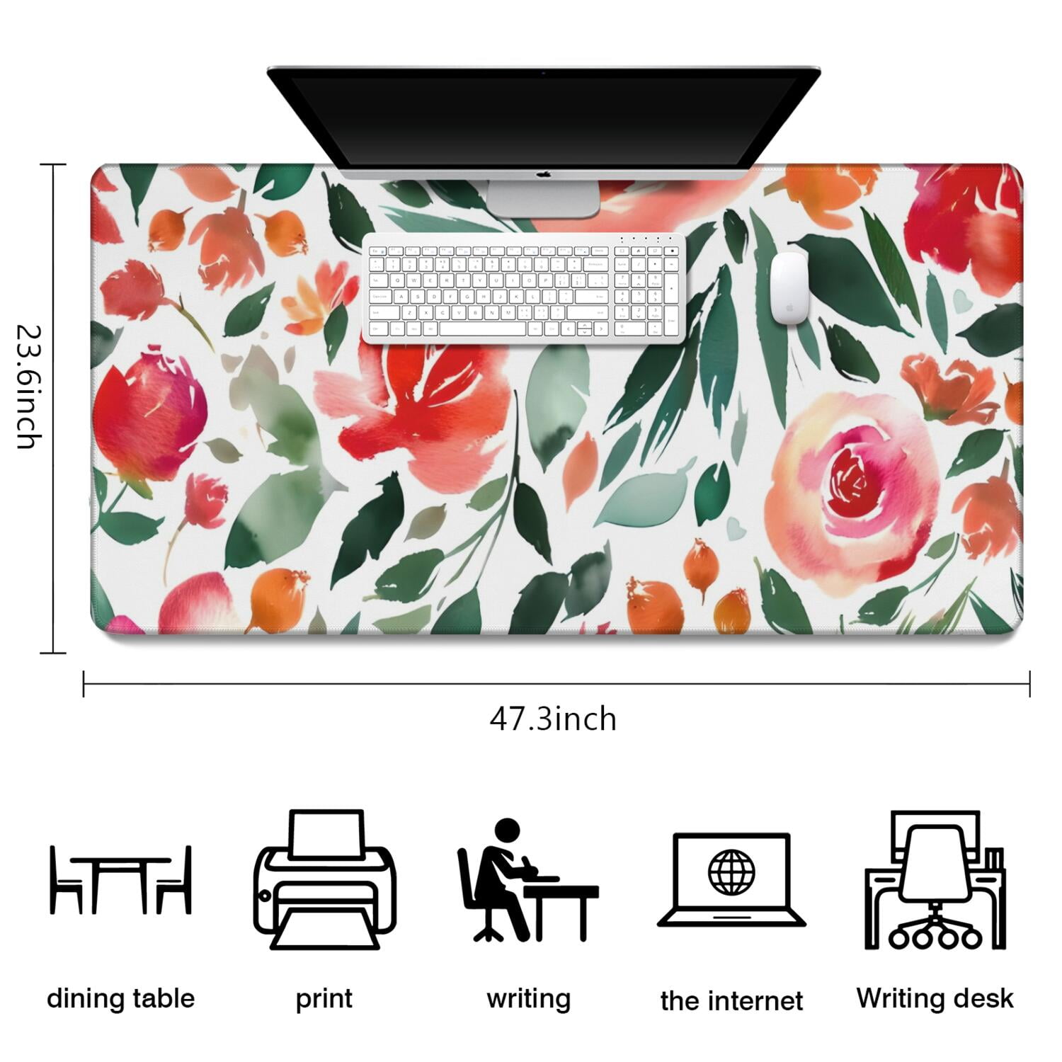Long Mouse Pads for Desk,Pioneer Flower Floral Print Pattern Desk Mats on Top Of Desks, Desk Mouse Pad Extra Large with 3mm Non-Slip Base and Stitched Edge for Gaming,Office,Work,Home 47.3"x23.6"
