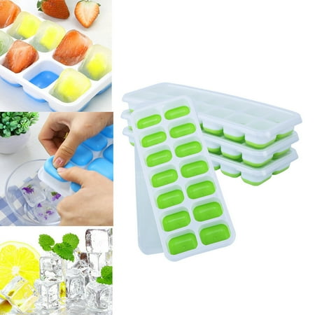 

Stackab Cubes Covered Flexible Tray 4Pc With 14 Ice Plastic Rubber Set Ice Molds Kitchen，Dining Bar Ice Cube Mold TANGNADE