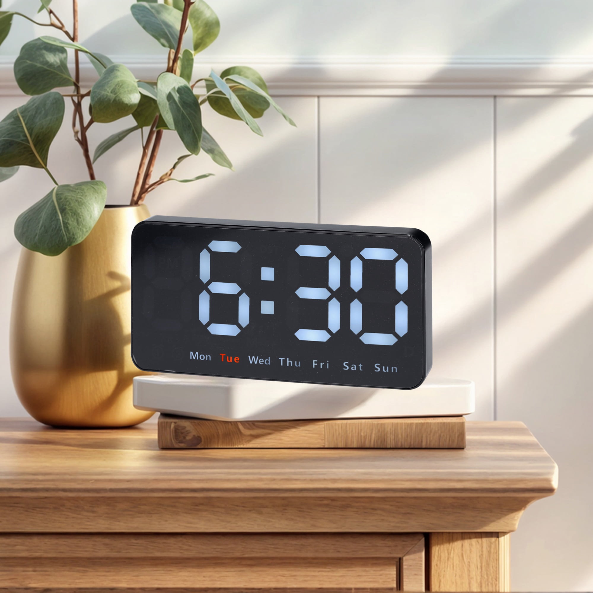 Unique Bargains 2 Pcs Digital Dual Alarm Clock Dimmable Wall Clocks White