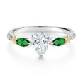 thumbnail image 2 of Gem Stone King 925 Silver 10K Yellow Gold Pear Shape White Moissanite Green Nano Emerald and White Lab Grown Diamond Engagement Ring for Women (1.16 Cttw, Size 9), 2 of 3