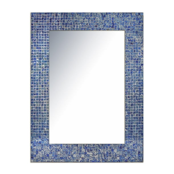DecorShore 30" X 24" Lapis Blue Glass Mosaic Tile Framed Decorative
