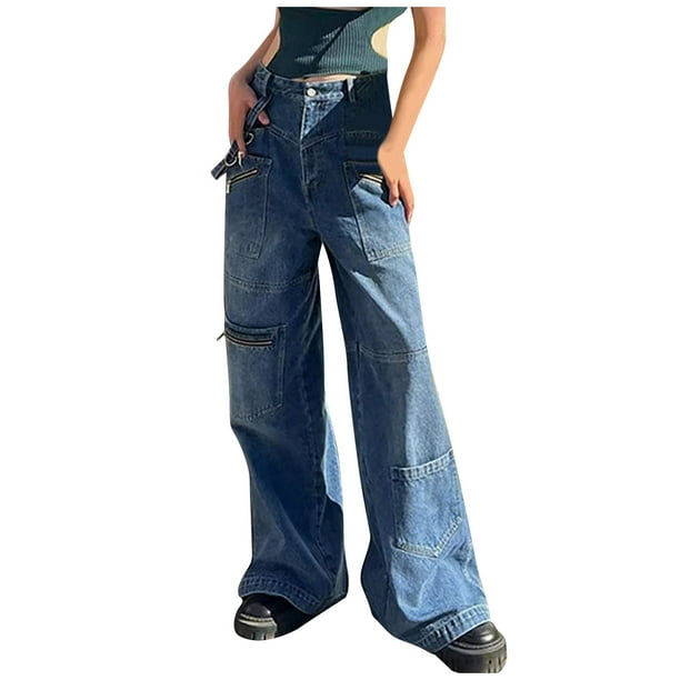 Women s High Waist Baggy Jeans Zipper Pocket Relaxed Fit Wide Leg