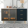 thumbnail image 2 of Harper & Bright Designs Modern Sideboard Buffet Cabinet with Amber-yellow Tempered Glass Doors, Side Table with Gold Legs and Marble Sticker Tabletop, Navy Blue, 2 of 15