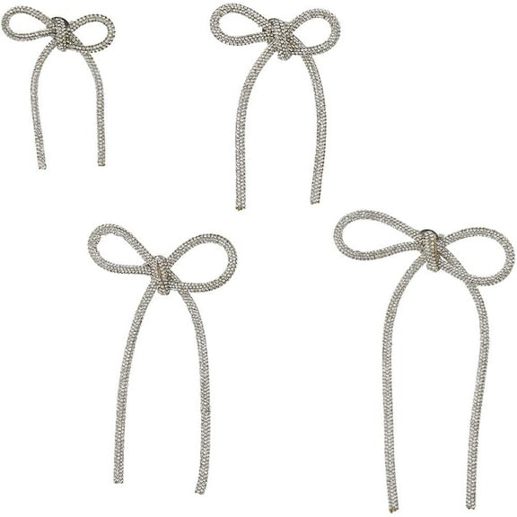 4 Styles Rhinestone Brooch 4.1/4.5/6.3/7.6inch Rhinestone Glass Rope Brooch Vintage Iron Bowknot Brooch Pin for Daily Wear Parties Weddings DIY Dress Banquet Gray