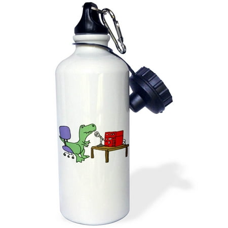 

3dRose Funny Trex Dinosaur using Ham Radio - Water Bottle 21-ounce