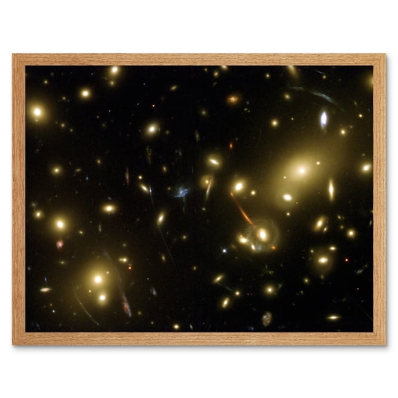 Hubble Space Telescope Image Gravity Galaxy Cluster Abell 2218 Giant Cosmic Magnifying Glass View Distant Galaxies Caused By Gravitational Lensing Art Print Framed Poster Wall Decor 12x16 inch