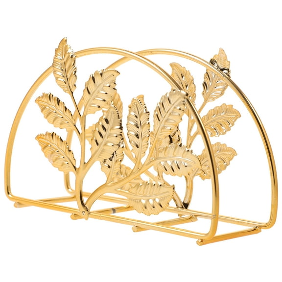 OUNONA Leaf Designed Golden Napkin Stand Tissue Dispenser Holder for Kitchen and Restaurant