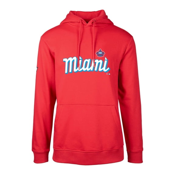 Men's Levelwear Red Miami Marlins City Connect Podium Core Logo Pullover Hoodie