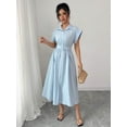 thumbnail image 5 of Women's Light Blue Collared Midi Vacation Dress, Spring/Summer, 5 of 6