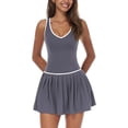 thumbnail image 1 of PISONIC Womens Tennis Golf Dress with Built-in Bra Shorts Racerback Color Block Pleated Hem Athletic Dresses with Pockets, 1 of 7