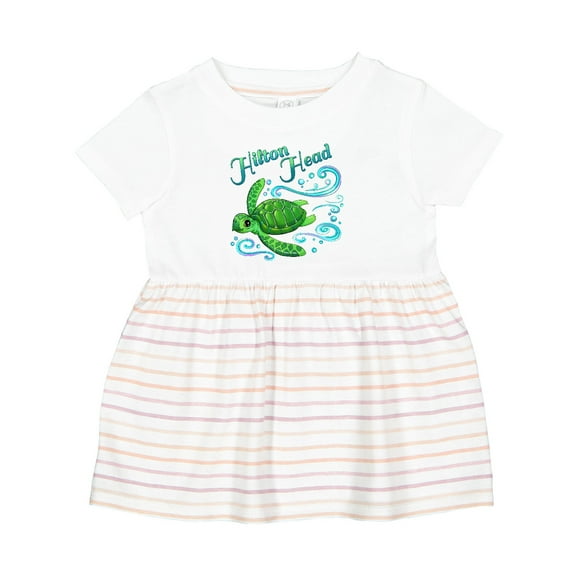 Inktastic Hilton Head Cute Sea Turtle with Waves and Bubbles Girls Baby Dress