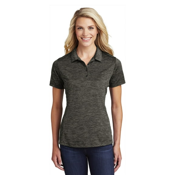 Sport-Tek LST590 Ladies PosiCharge Electric Heather Polo, Grey-Black Electric, 3XL