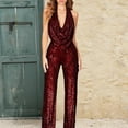 thumbnail image 6 of Ankishi Backless Halter Jumpsuit Deep V Backless Sparkly Halter Cowl Neck Sparkly Jumpsuits Clubwear Outfit for Daily Wear Dating Party, 6 of 7