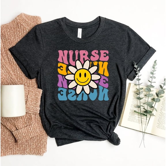 Nurse T-shirt Nursing School Shirt Registered Gift Week Top Rn Shirts Personalized Women's Cute Floral Stethoscope Healthcare Medicine Doctor Tshirt