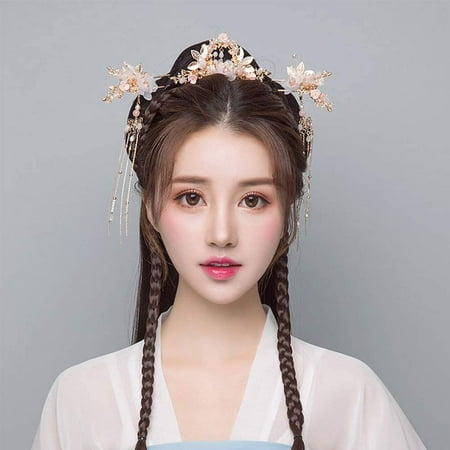 Traditional Retro Wedding Hair Stick Tiara Headband Hair Comb Earring Set,  Chinese Traditional Style Long Tassel Hairclip Side Comb for Women |  Walmart Canada