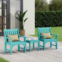 WestinTrends Malibu Outdoor Patio 3-Piece HDPE Adirondack Garden Chairs with Square Adirondack Side Table Set, Turquoise