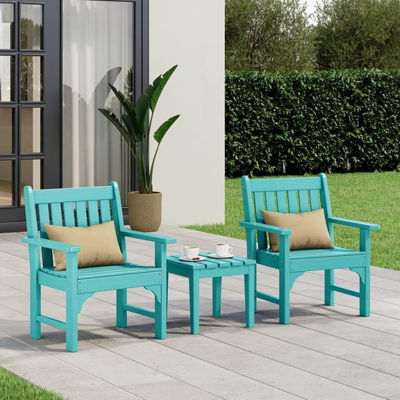 WestinTrends Malibu Outdoor Patio 3-Piece HDPE Adirondack Garden Chairs with Square Adirondack Side Table Set, Turquoise