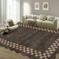 thumbnail image 6 of Senfot 10x13 Scalloped Geometric Checkered Area Rug Washable Stain Resistant Low Pile Non-Slip Indoor Rug for Living Room Bedroom Brown, 6 of 8