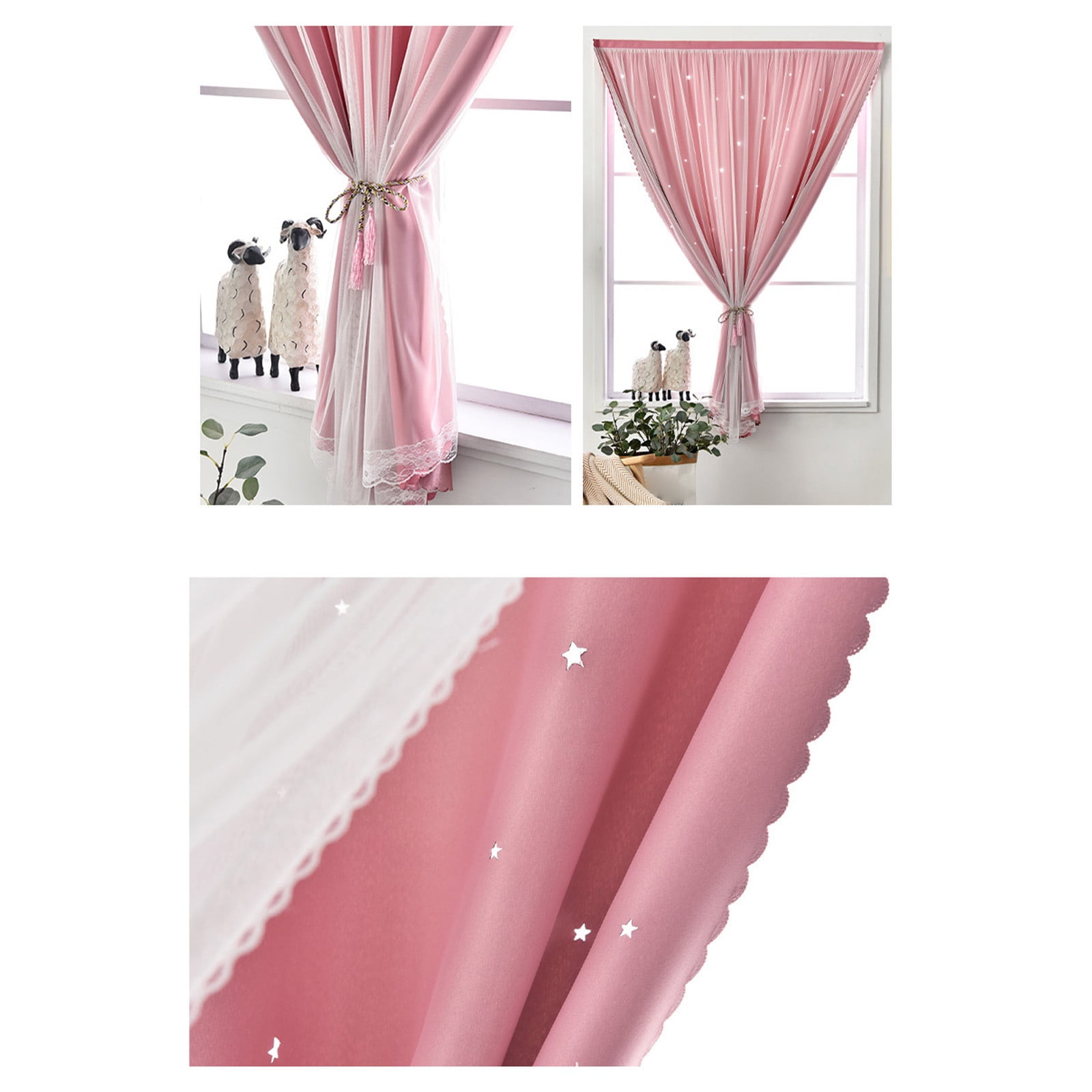 Blackout Curtains with Sheer Overlay Noise Reduction Panels for Bedroom and Living Room Light Blocking and Energy Saving, 59.05*39.37 inches, Set of 1