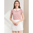 thumbnail image 3 of INSPIRE CHIC Hauts à Manches Courtes pour Femmes avec Col Contrasté en Dentelle Transparente Orange Rose G, 3 of 6