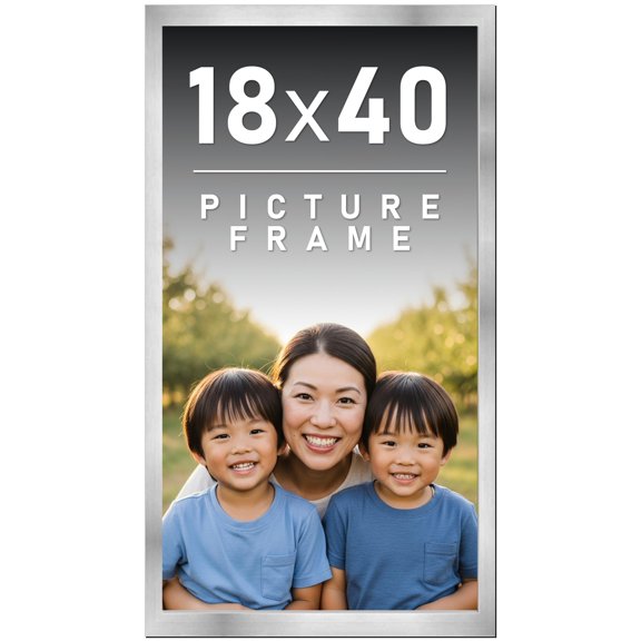 18x40 Frame Silver Stainless Steel Solid Wood Picture Frame | 0.75 Inch Moulding Width | Includes