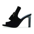 thumbnail image 2 of YDN Women Round Peep Toe Slip on Mules Tassels Chunky Block High Heel Sandals Stylish Heeled Slipper Shoes Size 4 Black, 2 of 5