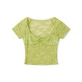 thumbnail image 5 of Aojekbee Women Lace Top, Short Sleeve Pleated See-through Slim Fit Summer Crop Top Clubwear, 5 of 10
