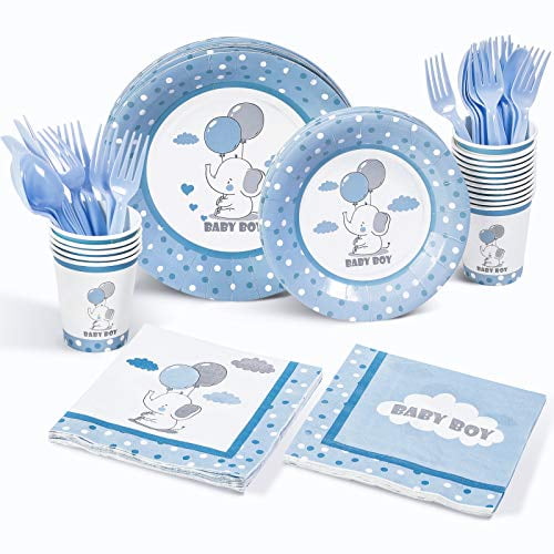 Pink Elephant Girl Baby Shower Party Tableware & Decor 82 Piece For 16 Persons 