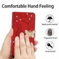 thumbnail image 6 of ELEHOLD Crossbody Wallet Case for iPhone 15 Plus 6.7" , PU Leather Embossed Butterfly Glitter Diamond Magnetic Clasp Card Slots Kickstand Shockproof Wallet with Wrist Lanyard,  Red, 6 of 13