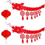 HXXF 3D Chinese New Year Dragon Decorations, 2 Pcs Chinese New Year Dragon Ceiling Decoration, Red Chinese Lanterns Decorations Hanging Chinese Paper Lantern for Lunar New Year Party