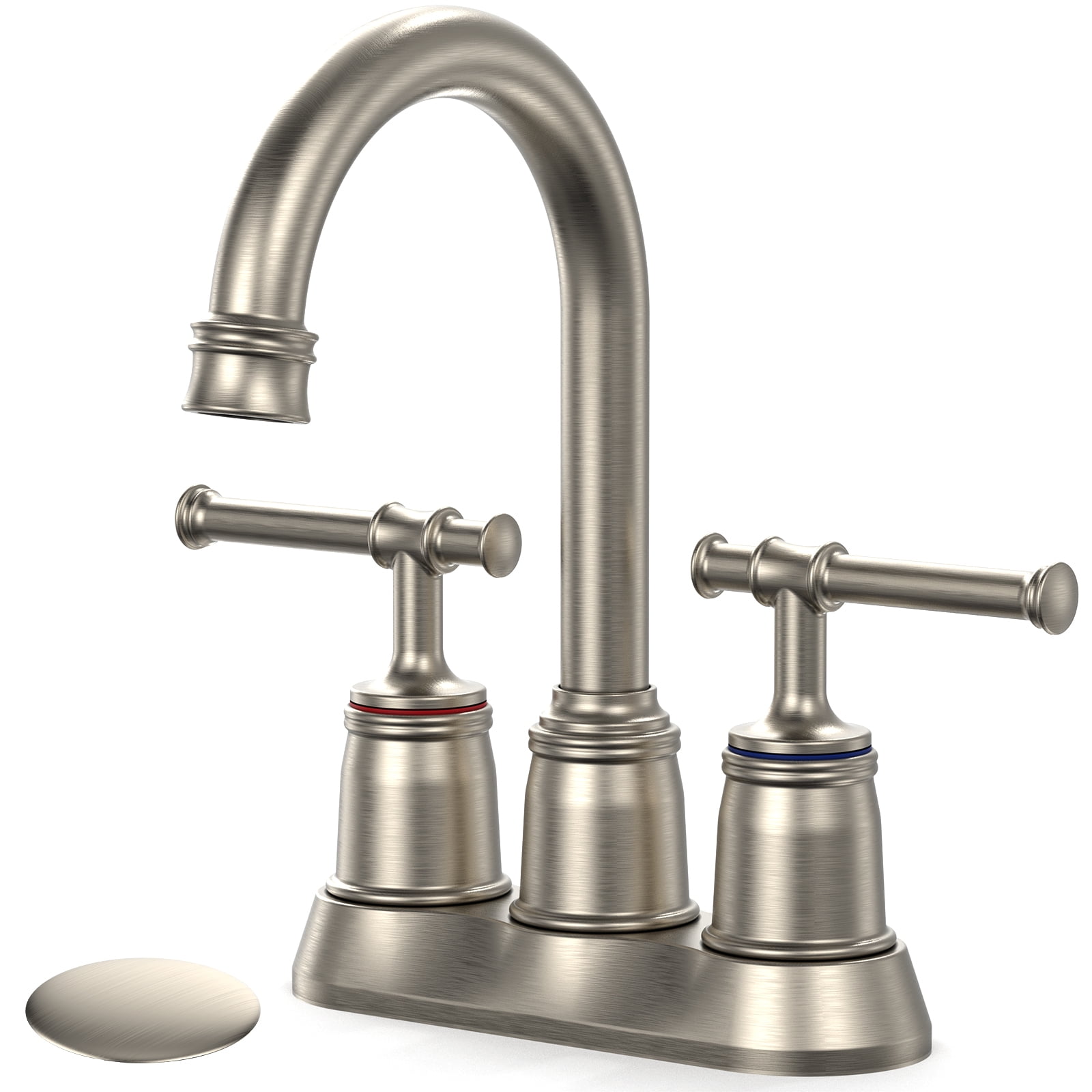 4 Inch Classical Brushed Bathroom Faucets for Sink 2&3 Holes with Pop-up Drain Stopper 2 Handle Bathroom Sink Faucet for Cold and Hot Water
