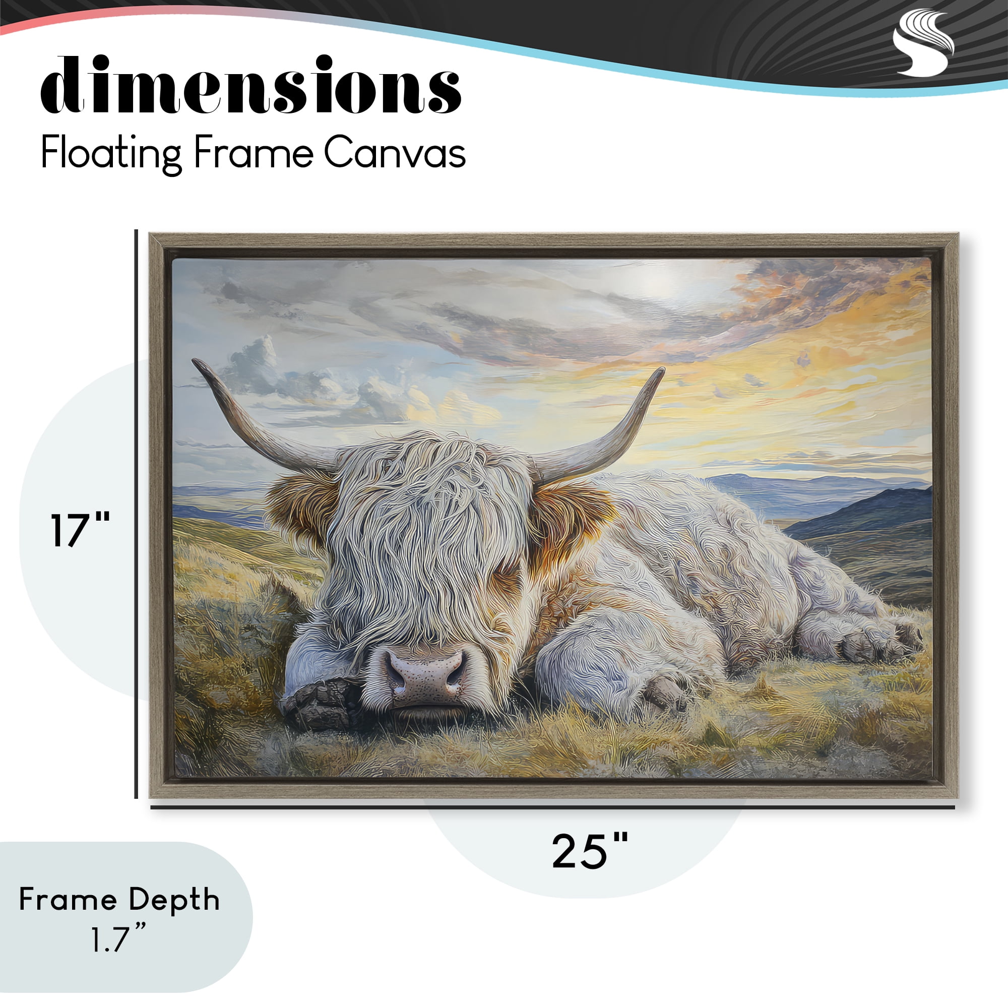 Stupell Industries Sleeping Highland Cow Pastoral Brown Framed Floater Canvas Wall Art, design by The Wands Want