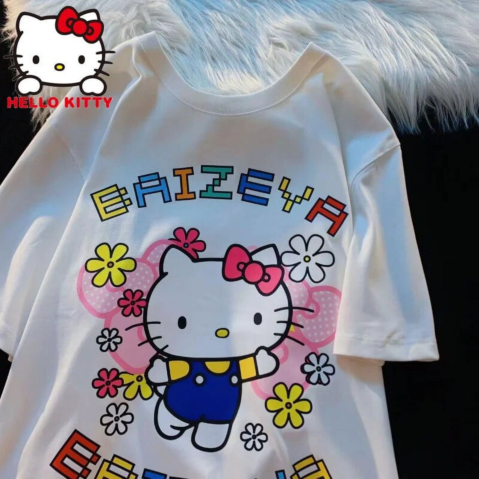 Hello Kitty T Shirts Y2K Girl Sanrio Cartoon Casual Loose Top for Women ...