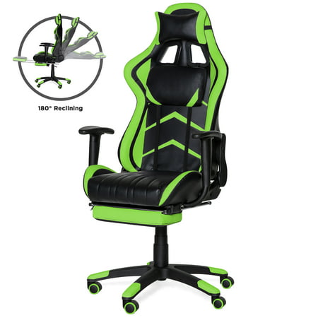Best Choice Products Ergonomic High Back Executive Office Computer Racing Gaming Chair with 360-Degree Swivel, 180-Degree Reclining, Footrest, Adjustable Armrests, Headrest, Lumbar Support, (Best Gaming Setup Under 500)