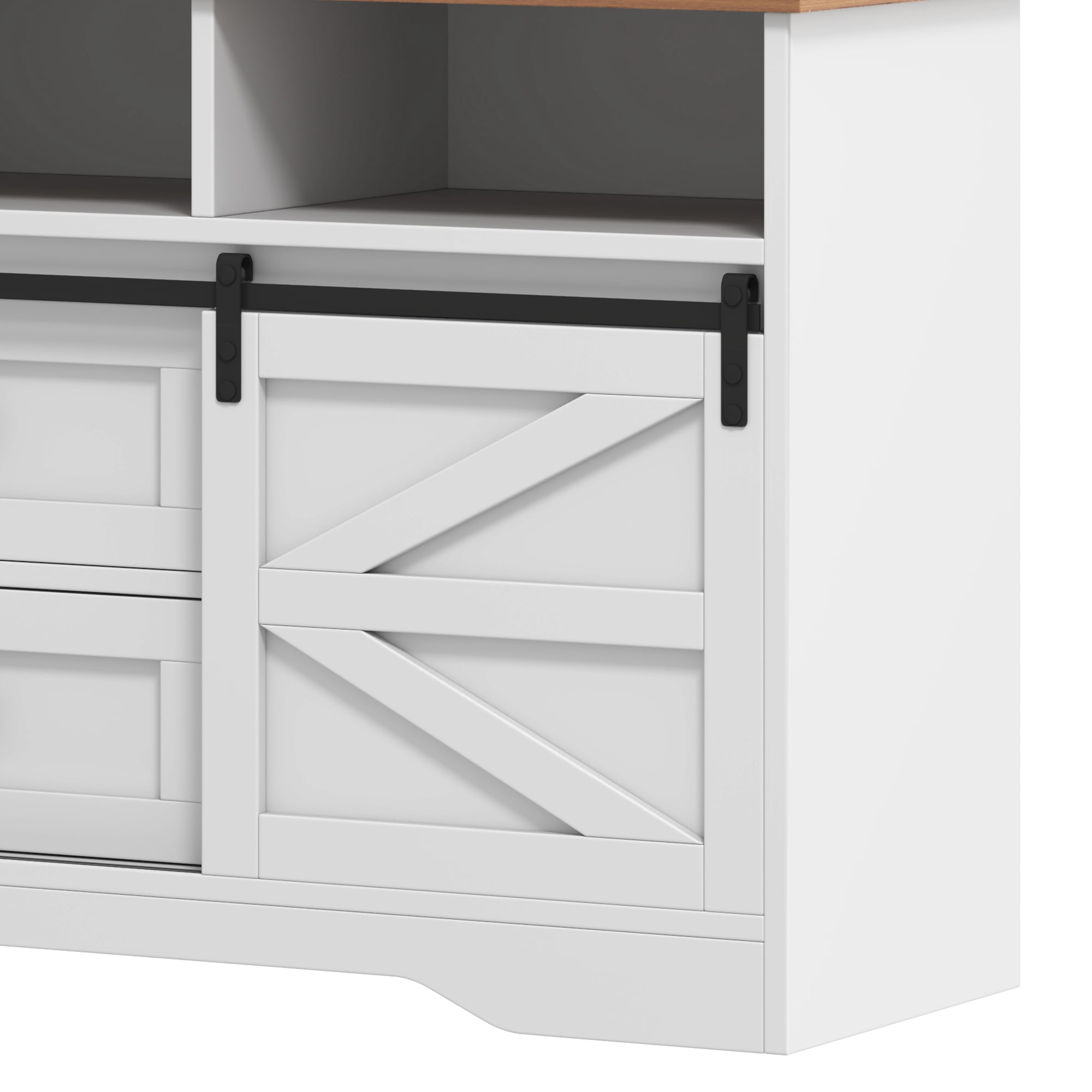 Uforic Farmhouse Buffet Sideboard Cabinet w/ Sliding Doors, Drawers for Kitchen, Living Room, White