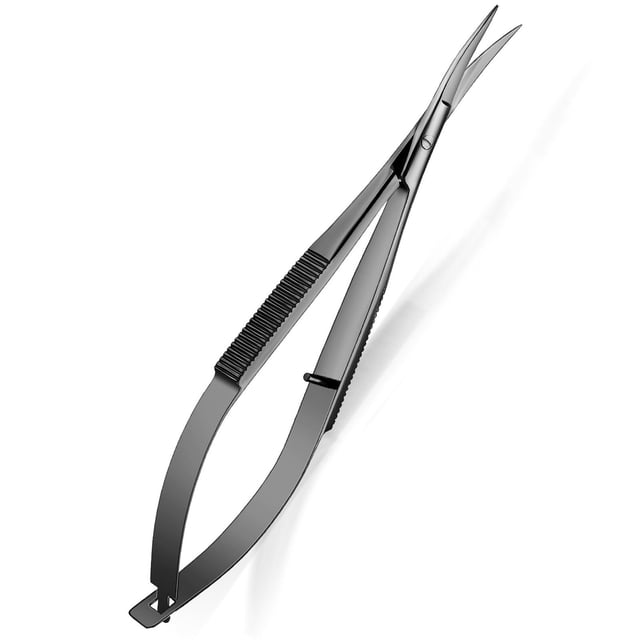 Tijeras Hicarer de Acero Inoxidable de 12 cm con Punta Curvada y Mango de Presión, Color Negro
