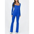 thumbnail image 2 of Women Sexy Ribbed Yoga Jumpsuit Long Sleeve Square Neck Bodycon Flared Pants Workout One Piece Bodysuit, 2 of 5